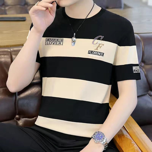 Thin Short-sleeved T-shirt Male Striped T-shirt Youth Men's Clothing